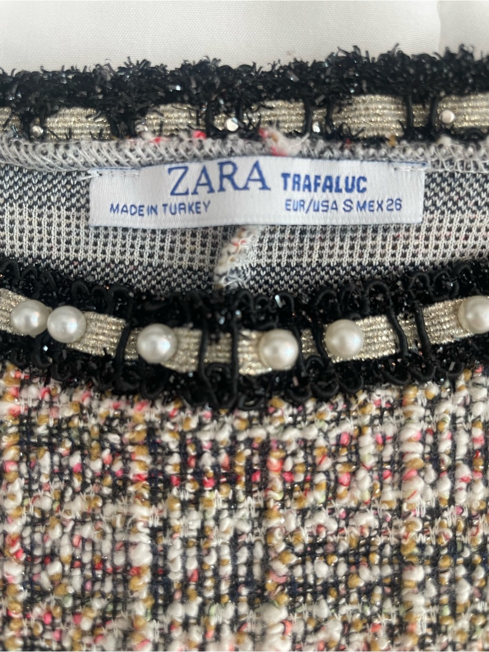 Zara Boucle Knit Top Pearls Sparkly Short Sleeve S